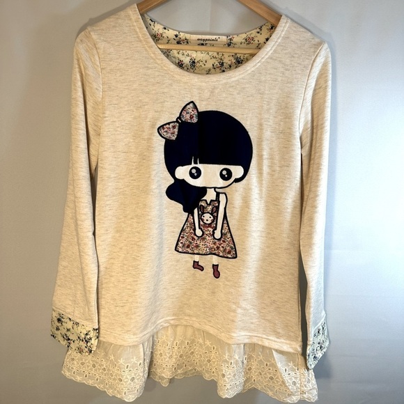 Waypoints The Hue Company Knit Lace Cream Floral Girls Long Sleeve Dress Size M - Picture 1 of 13